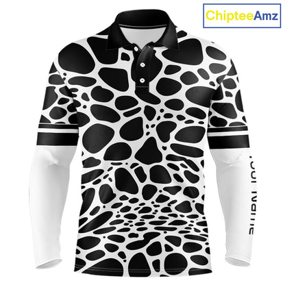 Mens Long Sleeve Golf Polo Shirt Custom White Animal Mix Leopard Skin Prints Pattern Team Golf Tops NHN0230
