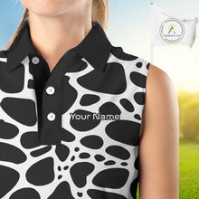 Load image into Gallery viewer, Womens Sleeveless Golf Polo Shirt Custom White Animal Mix Leopard Skin Prints Pattern Team Golf Tops NHN0230