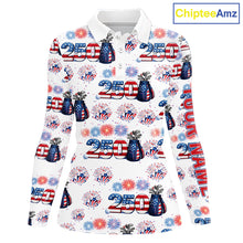 Load image into Gallery viewer, America 250th Anniversary Womens Long Sleeve Golf Polo Shirt, Patriotic USA Golf Shirt, Golf Gift NHN0233
