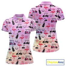 Load image into Gallery viewer, Womens Golf Polo Shirts Custom Funny Flamingo Heart Pattern Team Ladies Golf Tops, Golf Gifts NHN0176