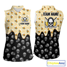 Load image into Gallery viewer, Womens Sleeveless Golf Polo Shirt Beer Skull Golf Pattern Custom Team Ladies Golf Tops, Funny Golf Gifts NHN0200