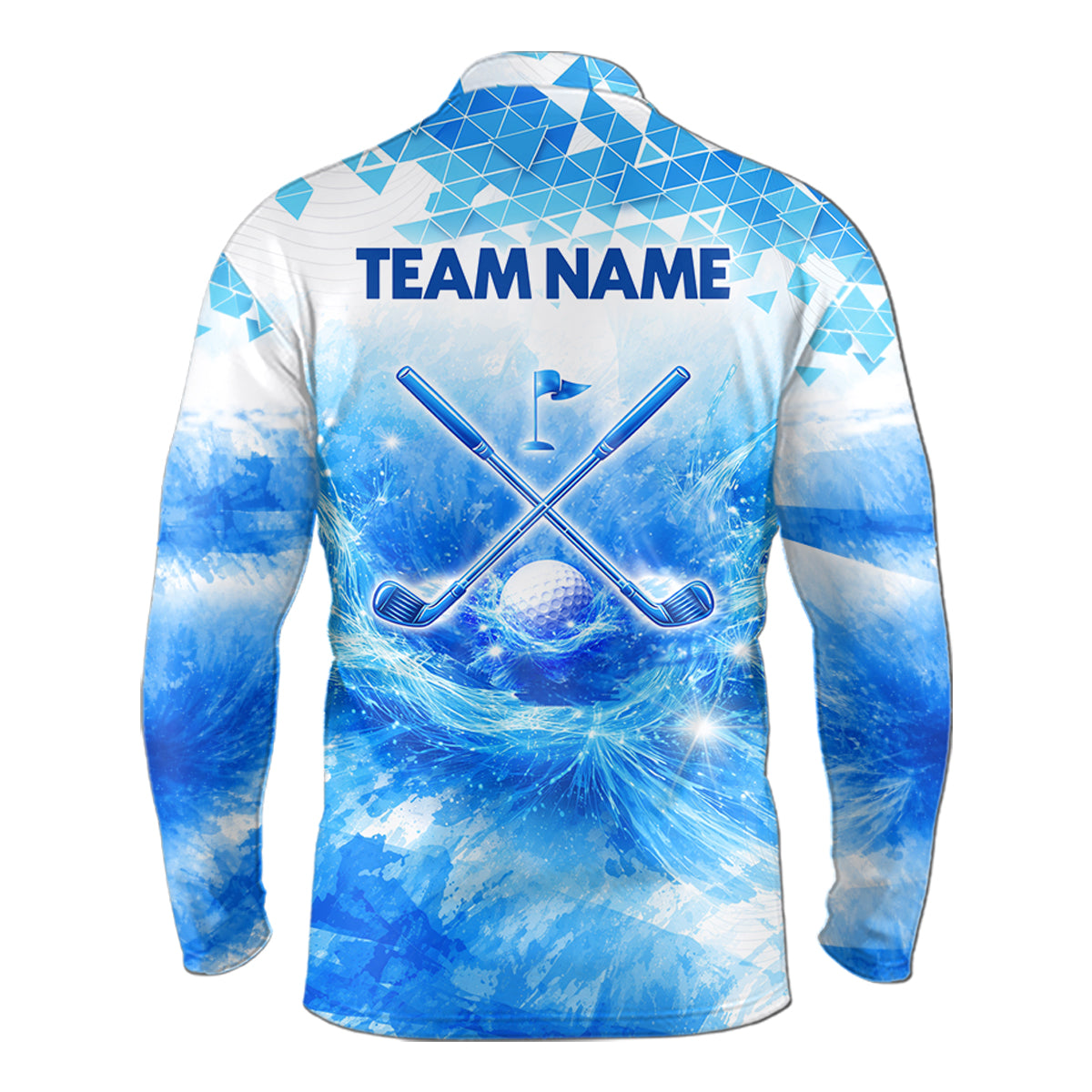 Blue Long Sleeve Golf Polo Shirt Custom Water Splash Pattern With Golf Ball, Group Name Golf Tops NHN0219