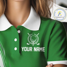 Load image into Gallery viewer, Green And White Womens Golf Polo Shirt Custom Name Golf Shirts For Team Personalized Golf Gifts NHN0095