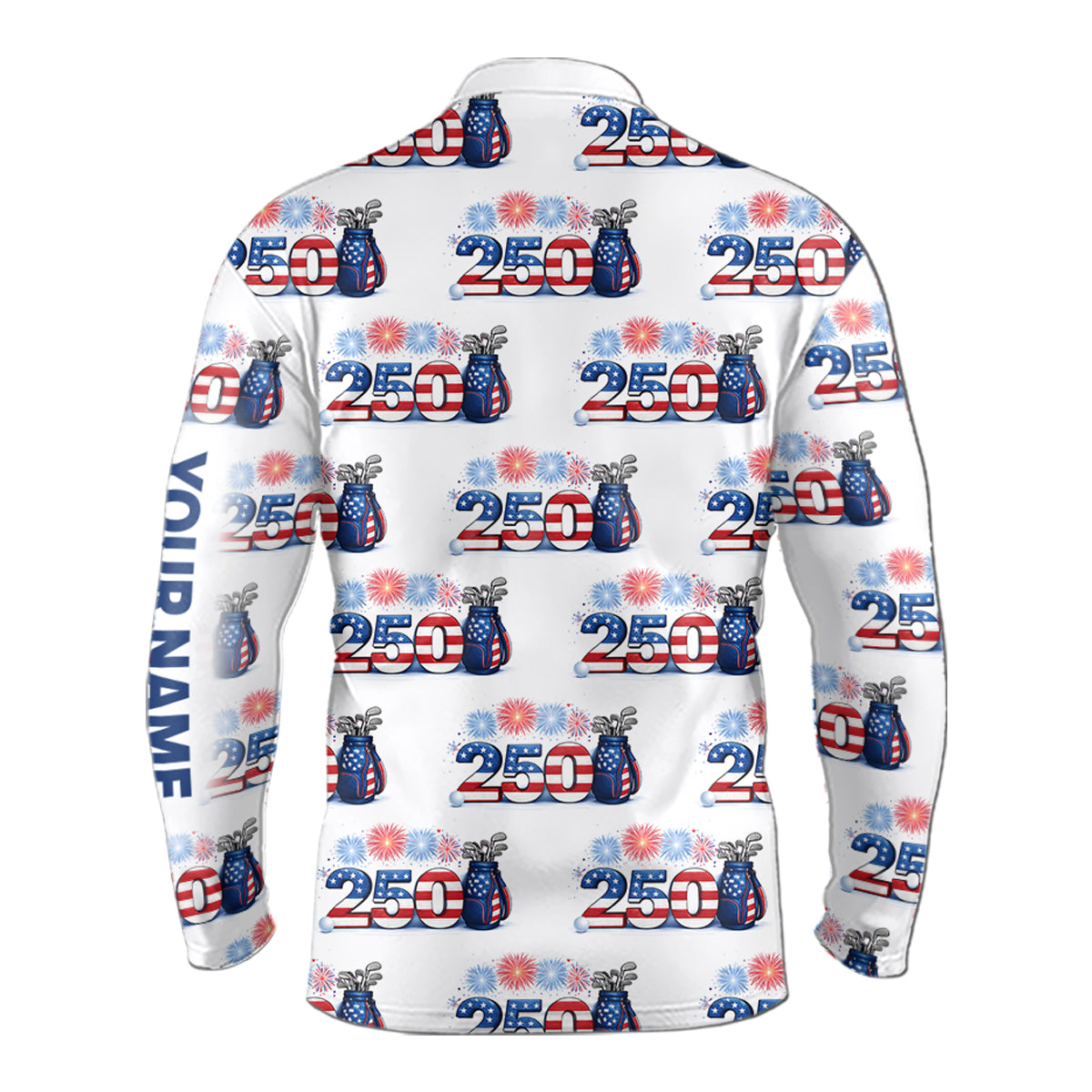 USA 250th Anniversary Long Sleeve Golf Polo Shirt Custom Golf Pattern Patriotic Independence Golf Tops NHN0234
