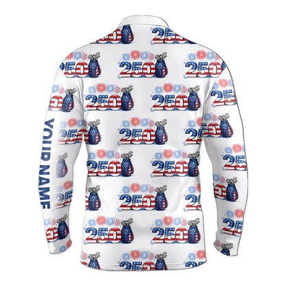 USA 250th Anniversary Long Sleeve Golf Polo Shirt Custom Golf Pattern Patriotic Independence Golf Tops NHN0234