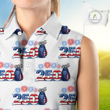 Load image into Gallery viewer, USA 250th Anniversary Womens Sleeveless Golf Polo Shirt Custom Golf Pattern Patriotic Golf Tops NHN0234