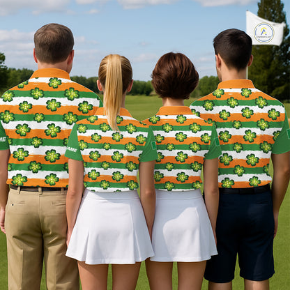Womens Golf Polo Shirts Custom Ireland Flag St Patricks Day Green Clovers Golf Tops For Ladies NHN0140