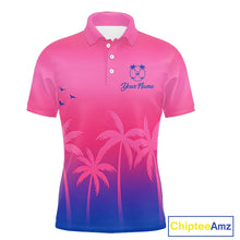 Load image into Gallery viewer, Mens Golf Polo Shirt Custom Pink Blue Palm Pattern Team Golf Tops For Men, Summer Golf Gifts NHN0172