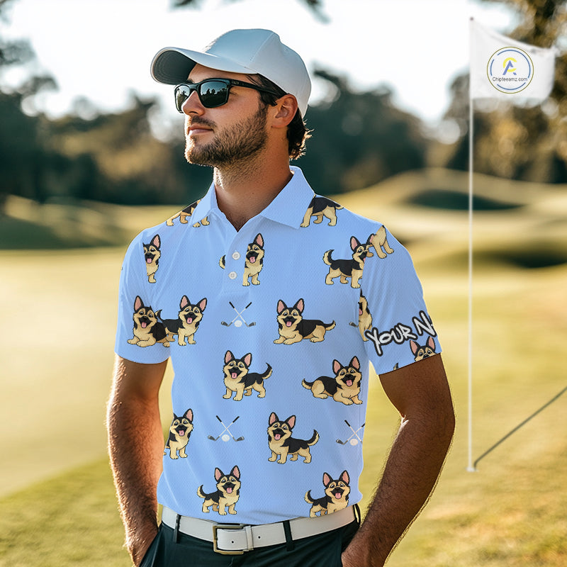 Mens Golf Polo Shirt Custom Funny German Shepherd Team Mens Golf Tops, Dog Lover Gift NHN0213