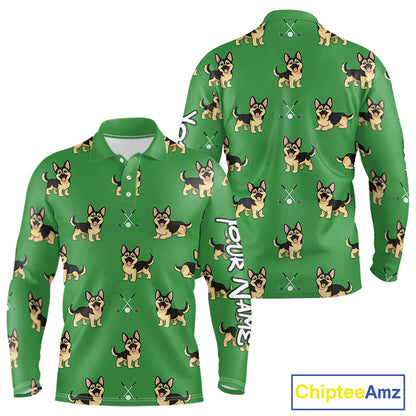 Funny German Shepherd Long Sleeve Golf Polo Shirt Custom Green Team Mens Golf Tops, Dog Lover Gift NHN0213