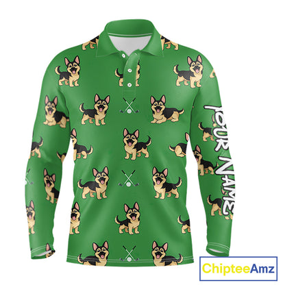Funny German Shepherd Long Sleeve Golf Polo Shirt Custom Green Team Mens Golf Tops, Dog Lover Gift NHN0213