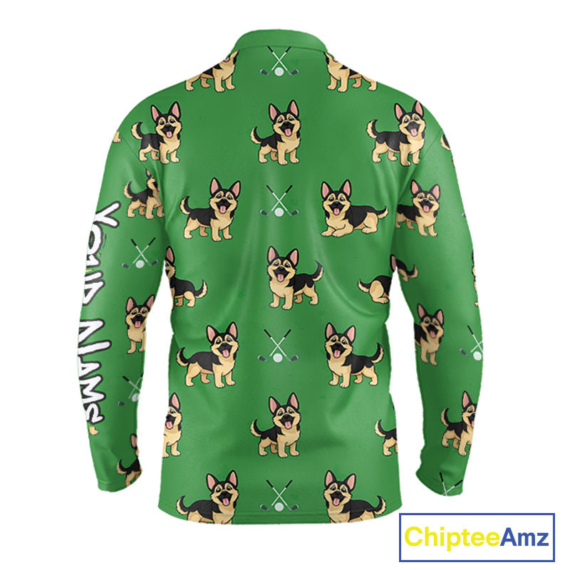 Funny German Shepherd Long Sleeve Golf Polo Shirt Custom Green Team Mens Golf Tops, Dog Lover Gift NHN0213