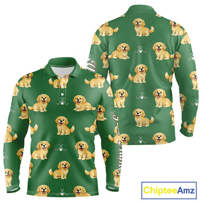 Golden Retriever Long Sleeve Golf Polo Shirt Custom Funny Green Team Mens Golf Tops, Dog Lover Gift NHN0214