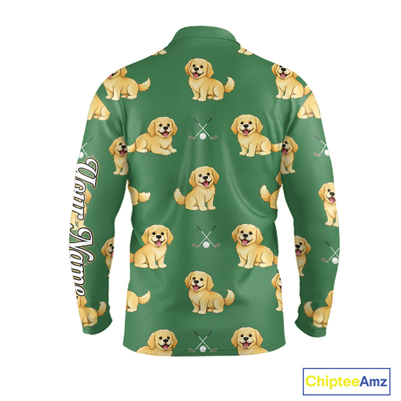 Golden Retriever Long Sleeve Golf Polo Shirt Custom Funny Green Team Mens Golf Tops, Dog Lover Gift NHN0214
