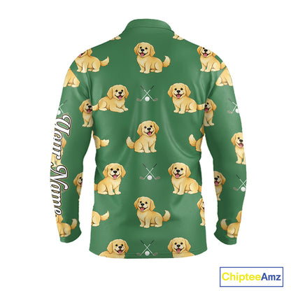 Golden Retriever Long Sleeve Golf Polo Shirt Custom Funny Green Team Mens Golf Tops, Dog Lover Gift NHN0214