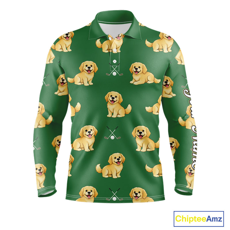 Golden Retriever Long Sleeve Golf Polo Shirt Custom Funny Green Team Mens Golf Tops, Dog Lover Gift NHN0214