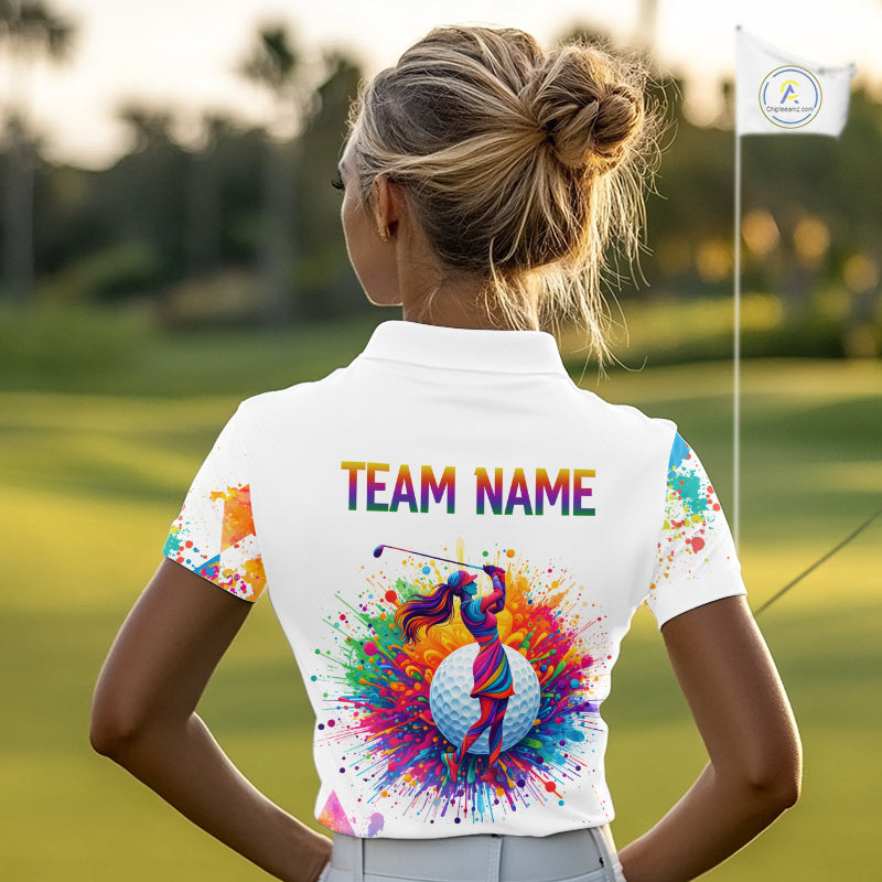 Watercolor Argyle Pattern Womens Golf Polo Shirt Custom White Golf Clubs Golf Shirts For Ladies NHN0006