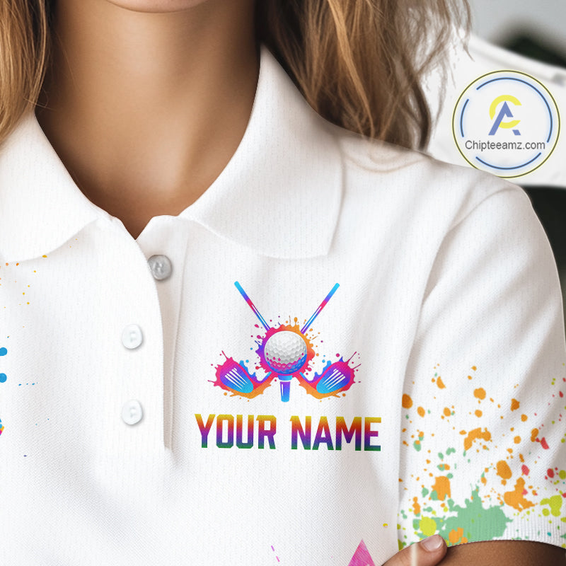 Watercolor Argyle Pattern Womens Golf Polo Shirt Custom White Golf Clubs Golf Shirts For Ladies NHN0006