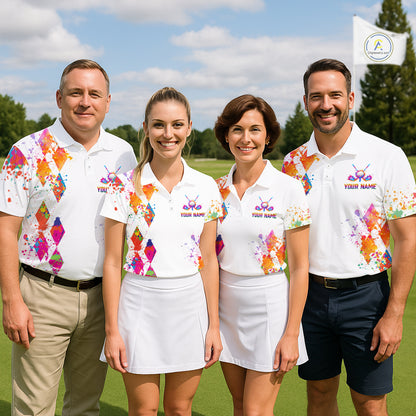 Watercolor Argyle Pattern Womens Golf Polo Shirt Custom White Golf Clubs Golf Shirts For Ladies NHN0006