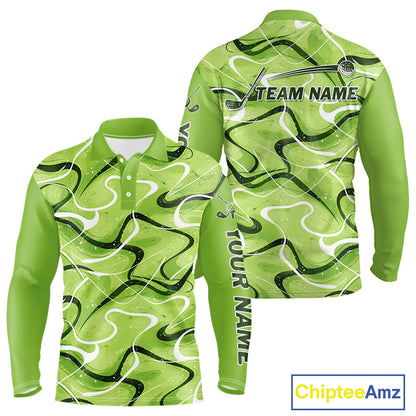 Green And White Long Sleeve Golf Polo Shirt Custom Green Camo Golf Tops For Ladies, Golf Gifts NHN0111