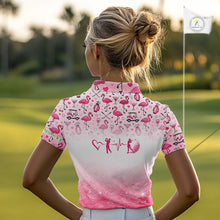 Load image into Gallery viewer, Pink Flamingo Heart Theme Matching Golf Polo Shirt For Couple Custom Couple Valentines Outfit NHN0145