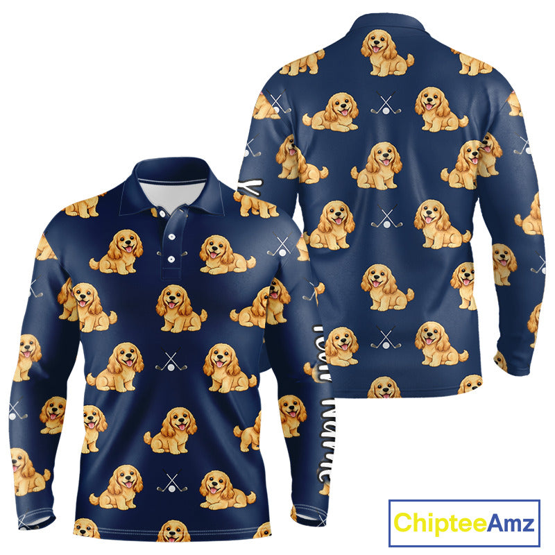 Long Sleeve Golf Polo Shirt Custom Funny Cocker Spaniel Team Mens Golf Tops, Dog Lover Gift NHN0210