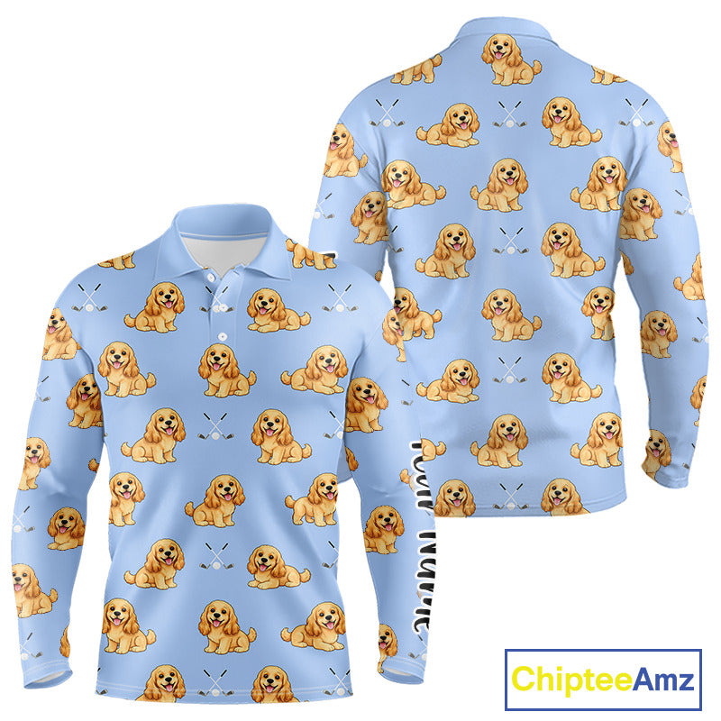 Funny Cocker Spaniel Long Sleeve Golf Polo Shirt Custom Team Mens Golf Tops, Dog Lover Gift Nhn0210