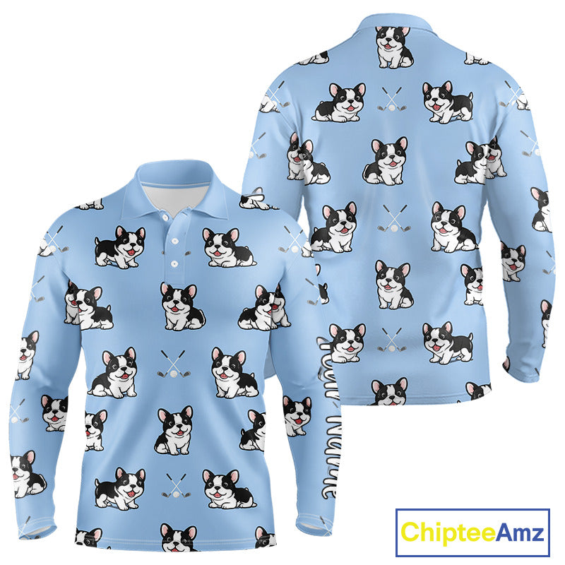 Long Sleeve Golf Polo Shirt Custom Funny French Bulldog Team Mens Golf Tops, Dog Lover Gift NHN0212