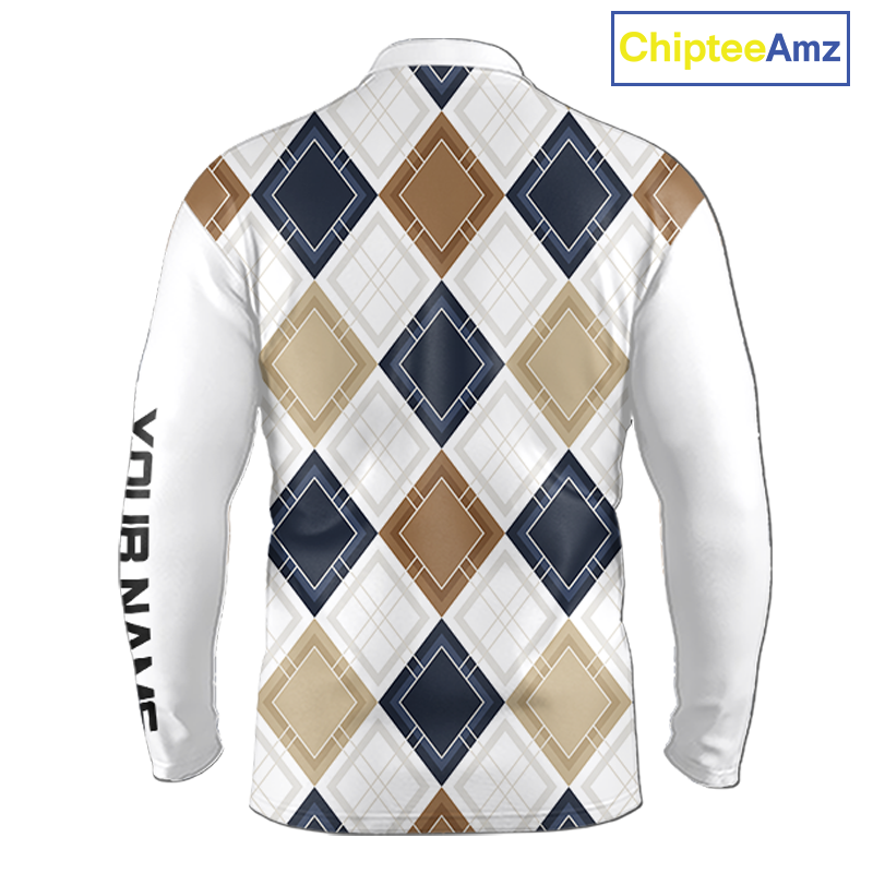 Plaid Long Sleeve Golf Polo Shirt Custom Retro Argyle Pattern Team Golf Tops, Vintage Golf Gift NHN0216