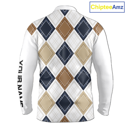 Plaid Long Sleeve Golf Polo Shirt Custom Retro Argyle Pattern Team Golf Tops, Vintage Golf Gift NHN0216
