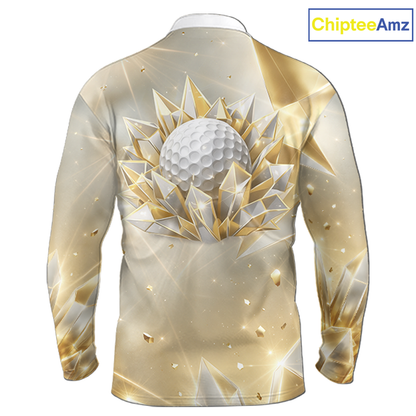 Long Sleeve Golf Polo Shirt Custom Gold Diamond Crystal Golf Ball Custom Name Golf Shirts For Group NHN0220