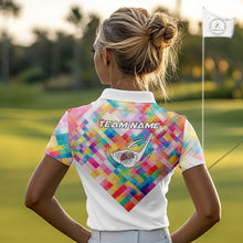 Load image into Gallery viewer, Geometric Pink Womens Golf Polo Shirts Custom Name Golf Shirts For Ladies Personalized Golf Gifts NHN0089