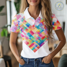 Load image into Gallery viewer, Geometric Pink Womens Golf Polo Shirts Custom Name Golf Shirts For Ladies Personalized Golf Gifts NHN0089