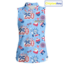 Load image into Gallery viewer, America 250th Anniversary Womens Sleeveless Golf Polo Shirt, Patriotic USA Golf Shirts, Golf Gift NHN0232