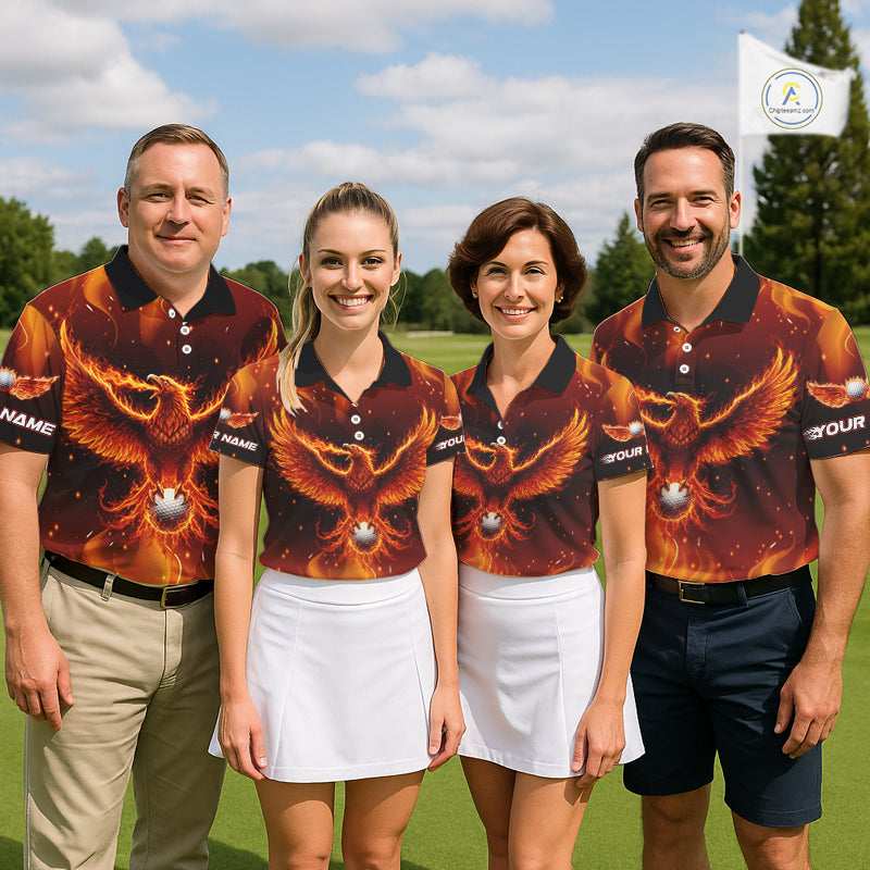 Mens Golf Polo Shirt Custom Phoenix Red Flame Team Golf Tops, White Golf Outfit For Men NHN0077