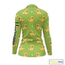 Load image into Gallery viewer, Womens Long Sleeve Golf Polo Shirt Custom Funny Golden Retriever Team Ladies Golf Tops, Dog Lover Gift NHN0214