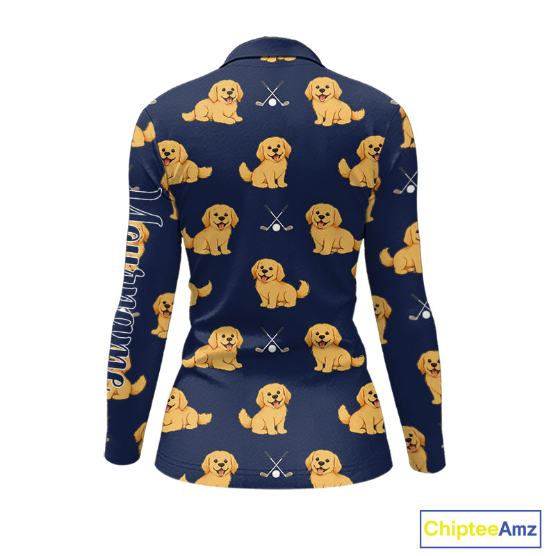 Funny Golden Retriever Womens Long Sleeve Golf Polo Shirt Custom Team Ladies Golf Tops, Dog Lover Gift Nhn0214