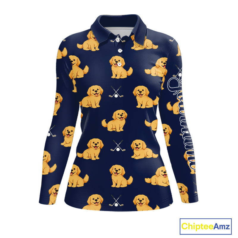 Funny Golden Retriever Womens Long Sleeve Golf Polo Shirt Custom Team Ladies Golf Tops, Dog Lover Gift Nhn0214