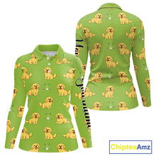 Load image into Gallery viewer, Womens Long Sleeve Golf Polo Shirt Custom Funny Golden Retriever Team Ladies Golf Tops, Dog Lover Gift NHN0214