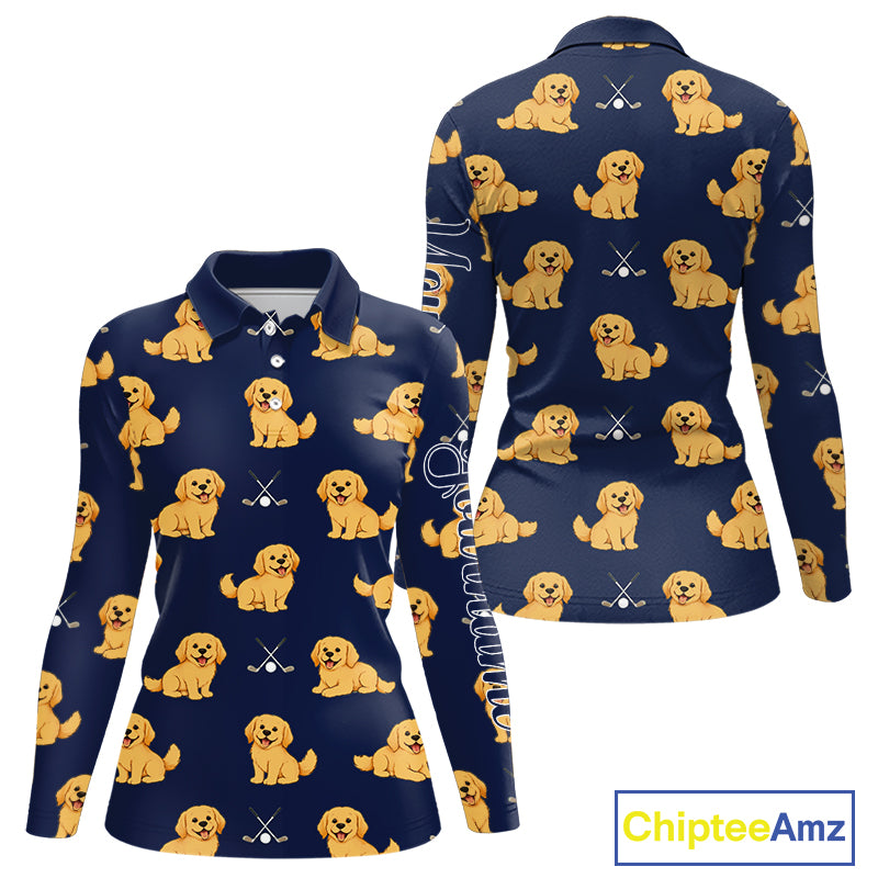 Funny Golden Retriever Womens Long Sleeve Golf Polo Shirt Custom Team Ladies Golf Tops, Dog Lover Gift Nhn0214