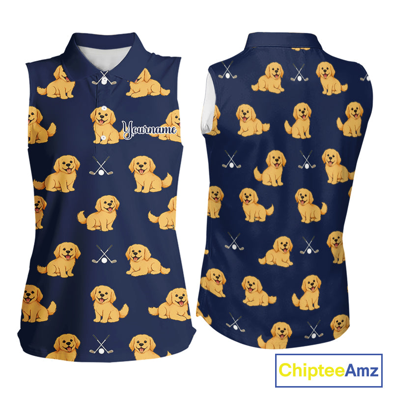 Funny Golden Retriever Womens Sleeveless Golf Polo Shirt Custom Team Ladies Golf Tops, Dog Lover Gift Nhn0214