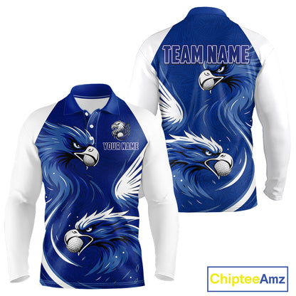 Mens Long Sleeve Golf Polo Shirt Custom Blue Eagle Golf Shirts For Team, Golf Top For Men NHN0081