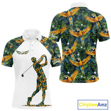 Load image into Gallery viewer, Mens Golf Polo Shirt Custom Colorful Parrots And Floral Tropical Pattern Team Golf Shirts, Golf Gifts NHN0093