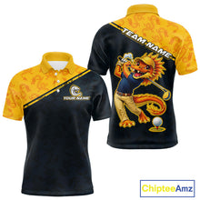 Load image into Gallery viewer, Funny Dragon Mens Golf Polo Shirts Custom Yellow And Blue Dragon Pattern Team Golf Outfits, Golf Gifts NHN0102