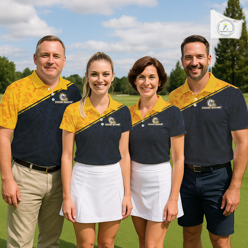 Funny Dragon Womens Golf Polo Shirts Custom Yellow And Blue Dragon Pattern Team Golf Outfits, Golf Gifts NHN0102