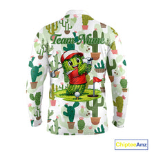 Load image into Gallery viewer, Funny Cactus Flower Long Sleeve Golf Polo Shirt Custom Name Golf Tops, Cactus Golf Shirt Personalized NHN0237