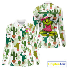 Load image into Gallery viewer, Funny Cactus Flower Womens Long Sleeve Golf Polo Shirt Custom Name Golf Tops, Cactus Golf Shirt NHN0237