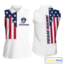 Load image into Gallery viewer, American Flag Womens Sleeveless Golf Polo Shirt Custom Red, White And Blue Patriotic Team Golf Jersey NHN0118