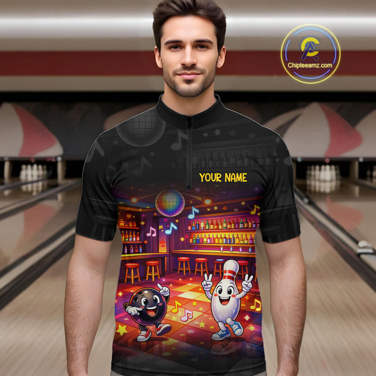 Funny Music Bowling Jersey for Men Custom Bowling Team Shirts Bowling League Polo & 1/4 Zip HNT496