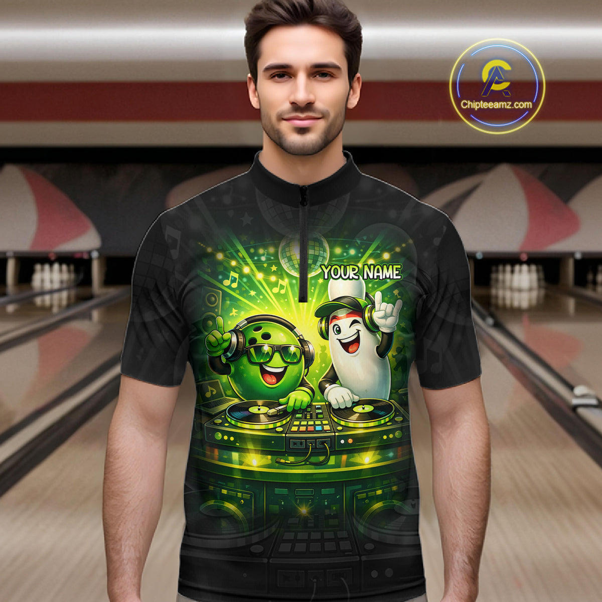 Custom Funny Music Bowling Jersey for Men Bowling Team Shirts Bowling League Polo & 1/4 Zip HNT495